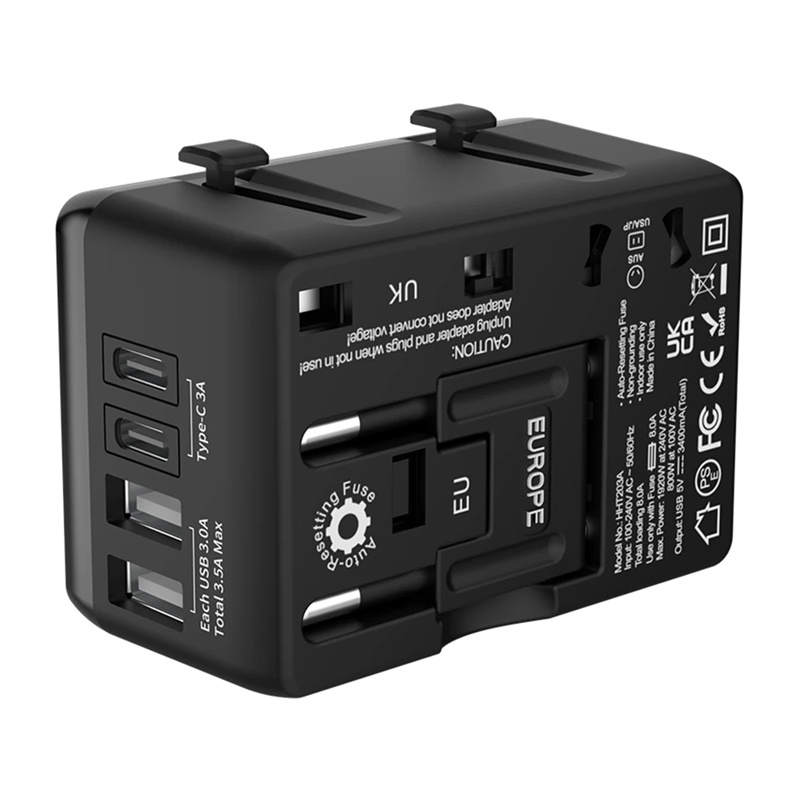 Adapter udhëtimi BlitzWolf BW-TA1, 4 në 1, 2x USB USB-C PD 20W, i zi