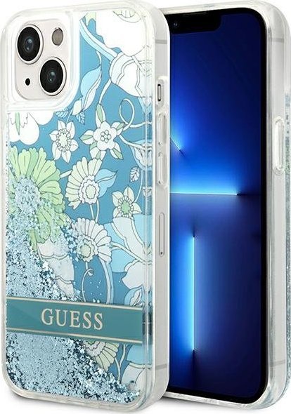 Mbështjellës telefoni Guess GUHCP14MLFLSN, për iPhone 14 Plus, me shkëlqim lulesh, jeshil