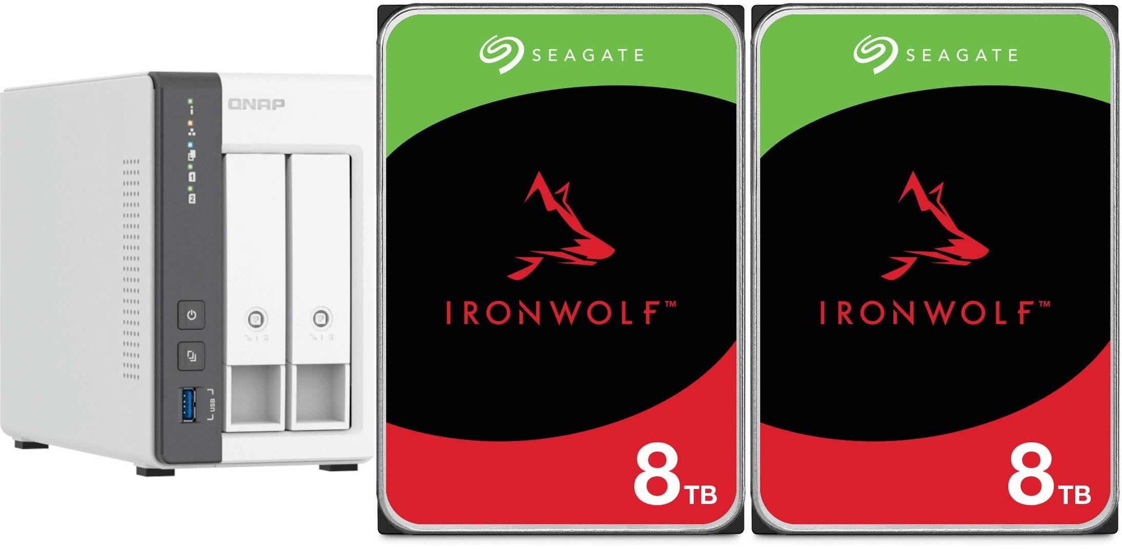 NAS QNAP 2-Bay me 2x Seagate IronWolf 8TB, 16TB total, i bardhë
