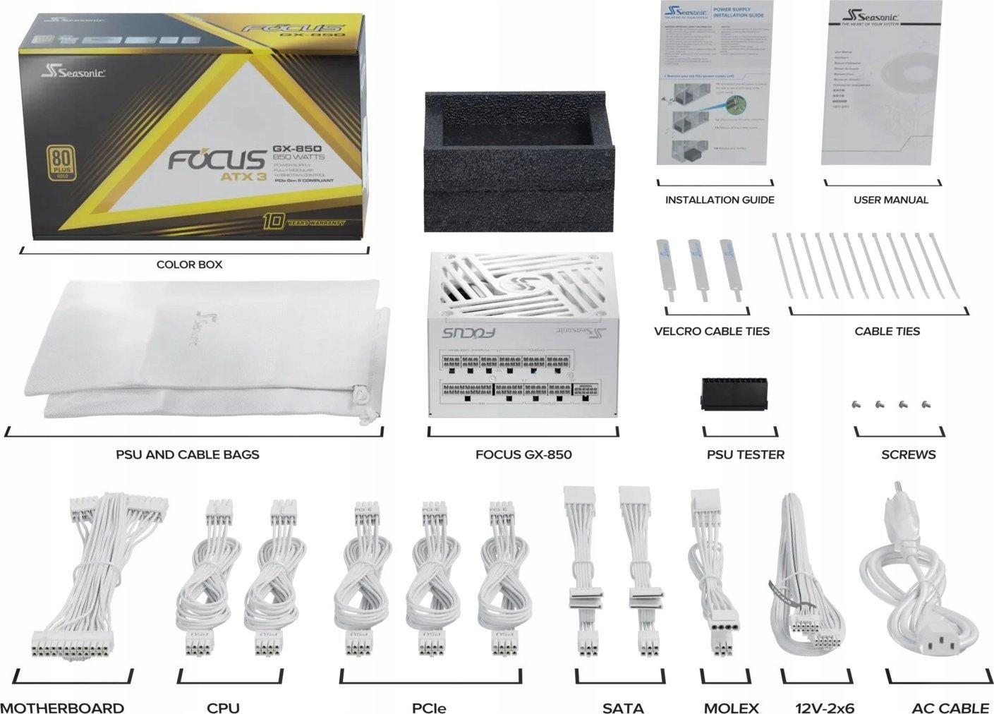 Furnizues energjie Seasonic Focus GX-850, 850W, 80 Plus Gold, i bardhë