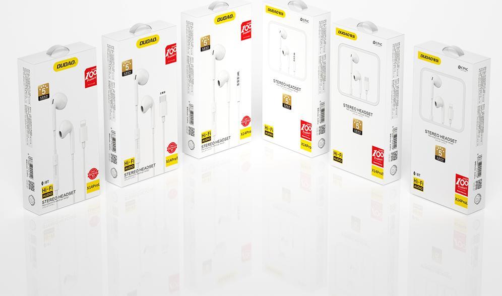 Kufje in ear Dudao X14PROL W1, Lightning, me kabëll, të bardha