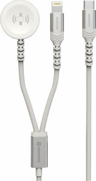 Kabllo magnetike Swissten 2in1, Apple Watch dhe Lightning, USB C, 1.2m, e bardhë