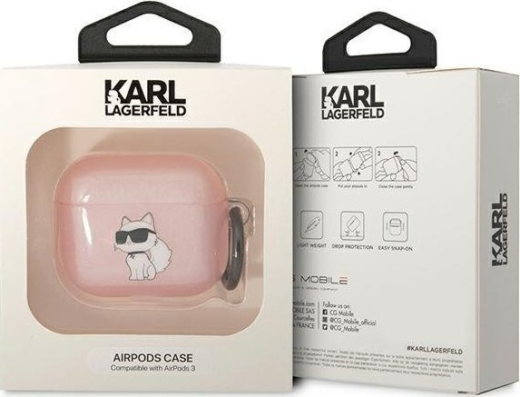 Kapak për kufje Karl Lagerfeld KLA3HNCHTCP AirPods 3, koleksioni Ikonik Choupette, rozë