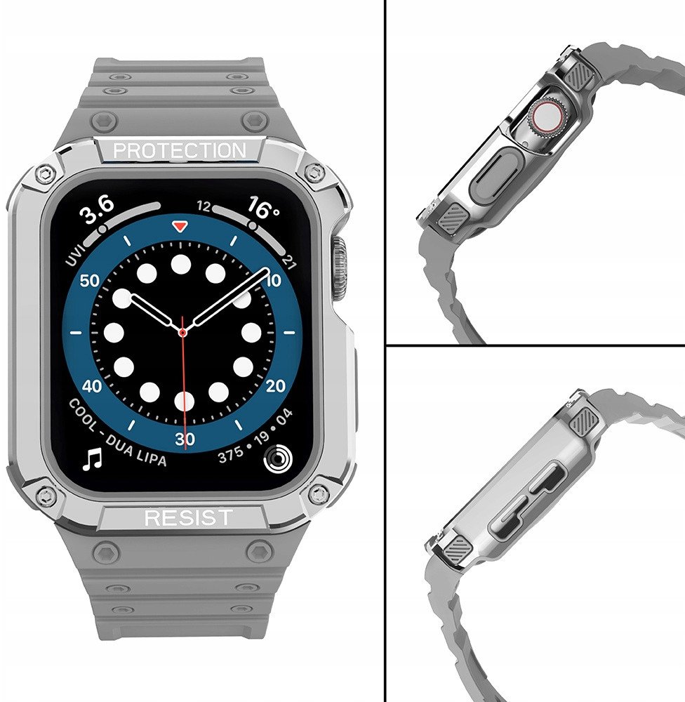 Rrip me mbrojtëse për Apple Watch 2/3/4/5/6/7/8/9 SE, 38/40/41mm, TPU, gri argjend