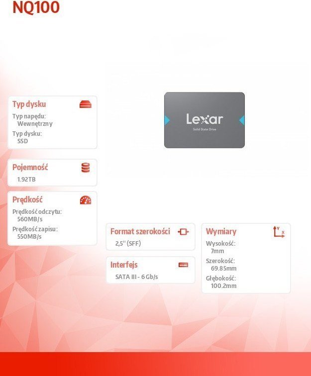 Disk SSD Lexar NQ100 1.9, 2TB, 2.5" SATA III