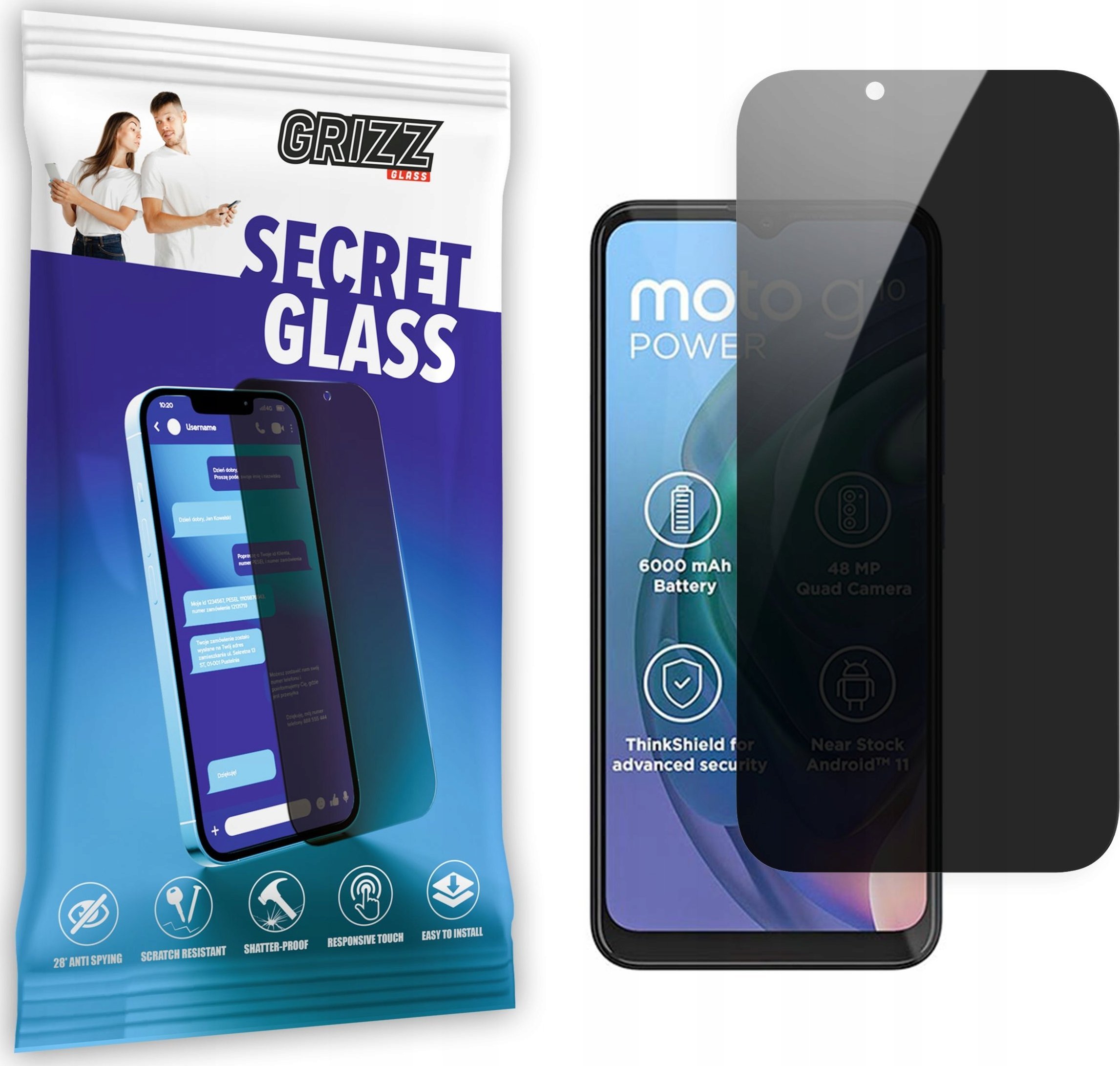 Xham privatësie Grizz SecretGlass për Motorola Moto G10 Power, mbrojtës ekrani, qeramik
