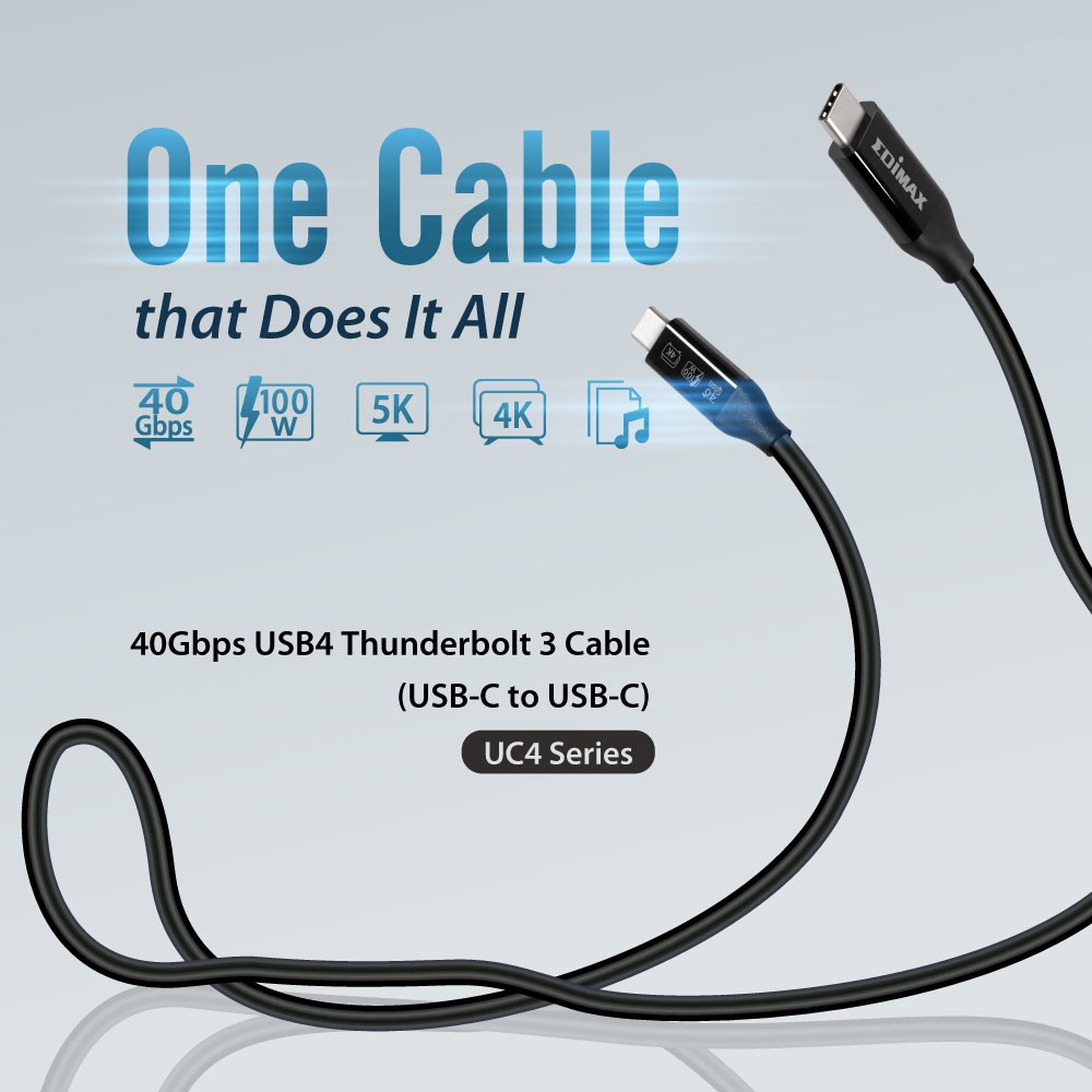 Kabllo USB4 EDIMAX, Thunderbolt 3 USB-C, 0.5m, 40 Gbps, i zi