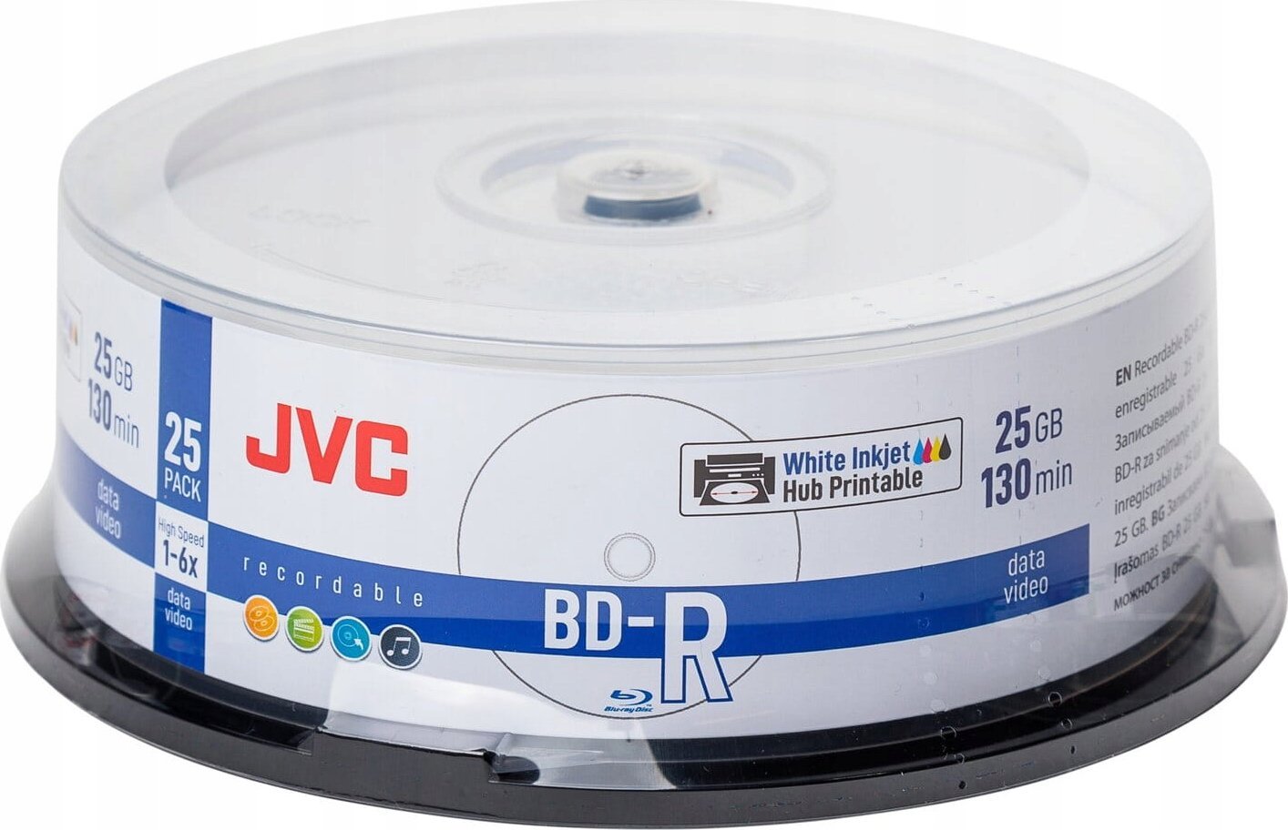 Disqe Blu-ray JVC BD-R, 25GB, 6X, të bardha, 25 copë