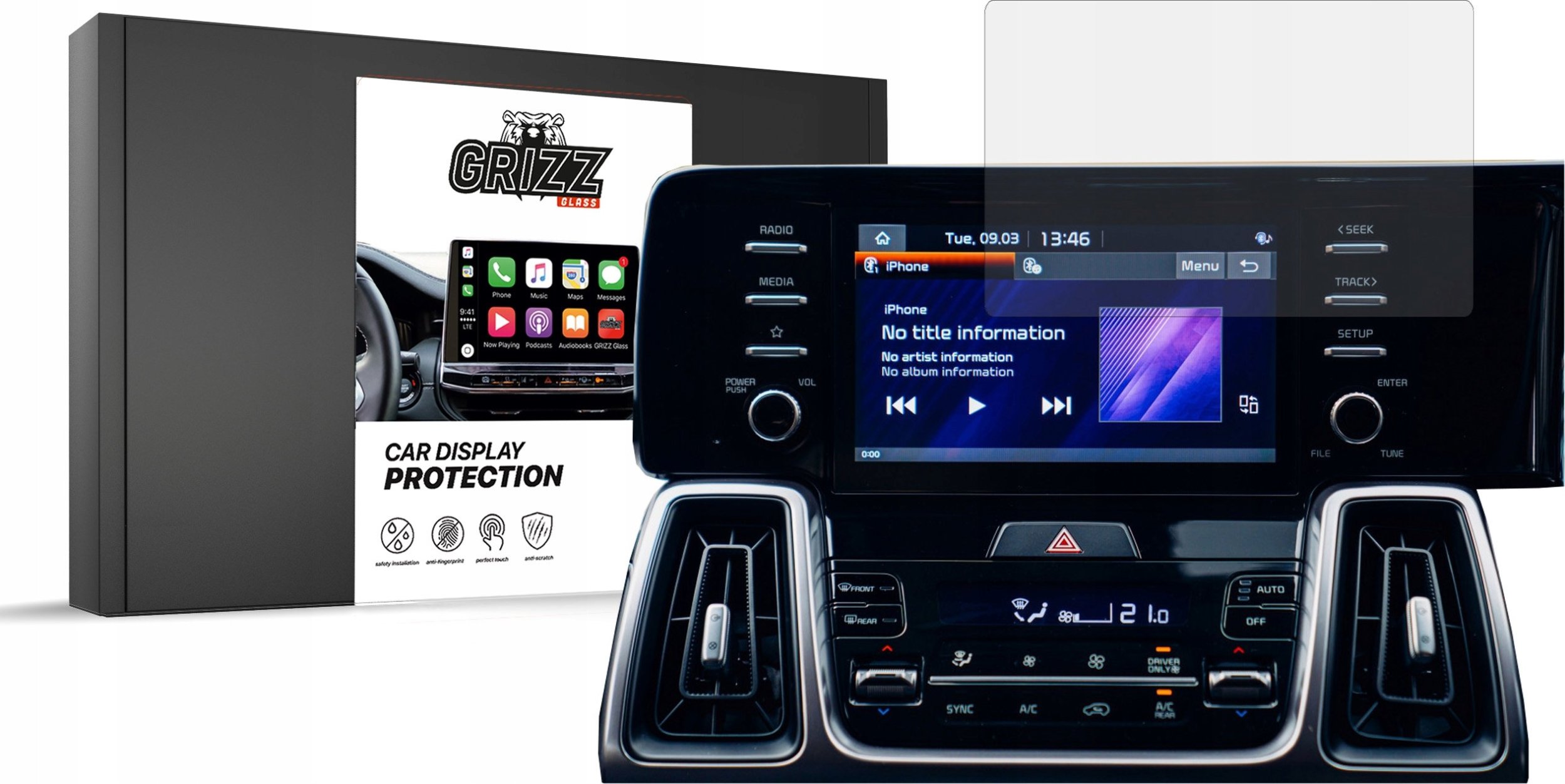 Film mbrojtës matte GRIZZ për ekran makine Kia Sorento 4 2020-2023, transparent