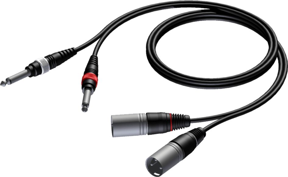 Kabllo audio Procab CAB708/3, Jack 6.3mm x2 në XLR x2, 3m, e zezë