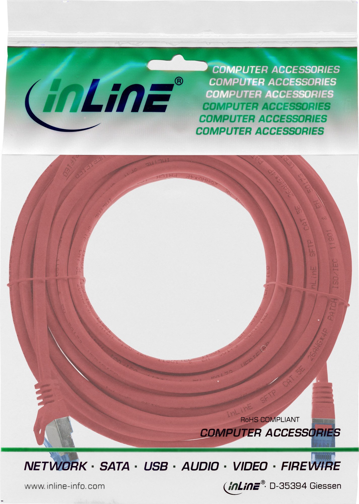 Kabllo rrjeti InLine Cat.6A S/FTP, 5m, CCA, e kuqe