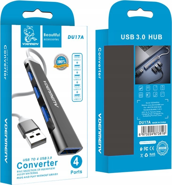 USB hub Denmen Vega DU17, 4 porta, alumini, i zi