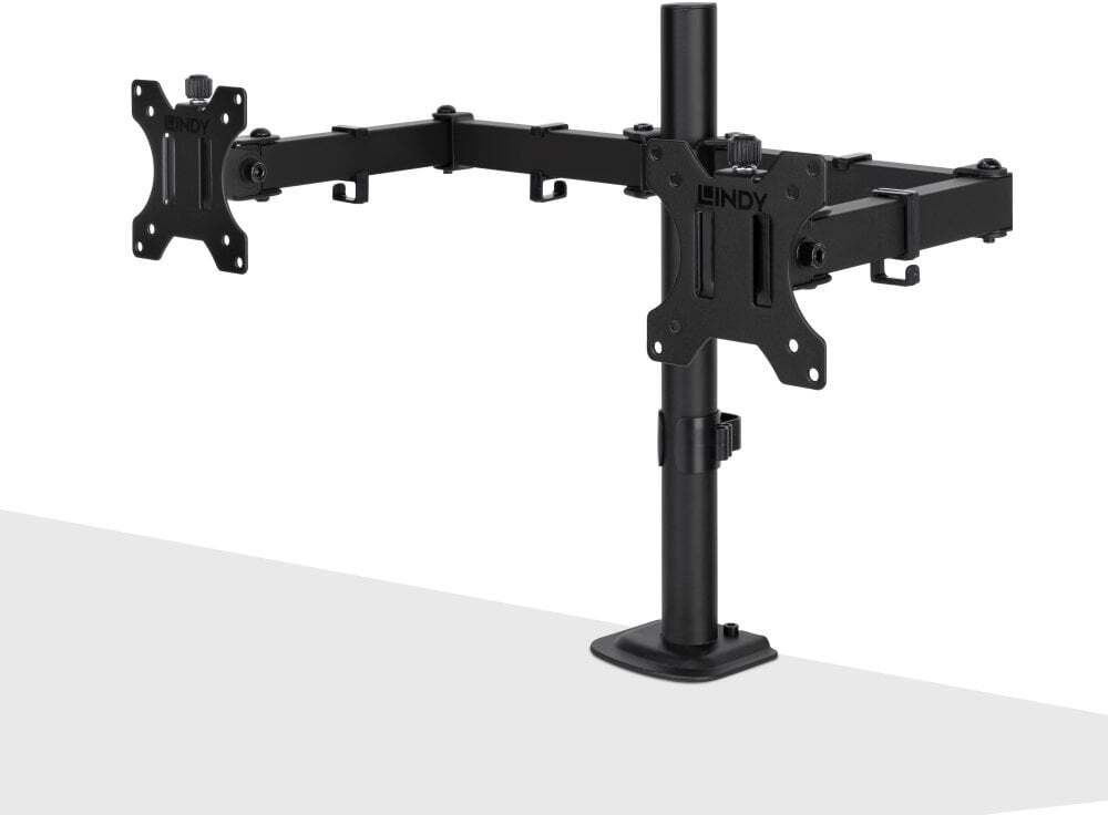 Mbajtëse tavoline për dy monitorë Lindy Dual Adjustable, VESA 75x75 100x100, e zezë