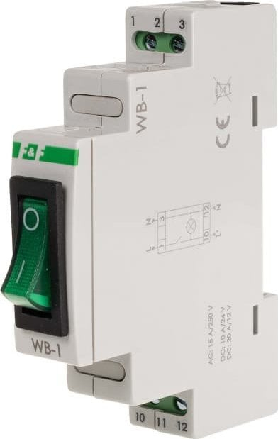 Ndërprerës dy-pozicional F&F WB-1G, 230V, për shinë DIN, me ndriçim LED