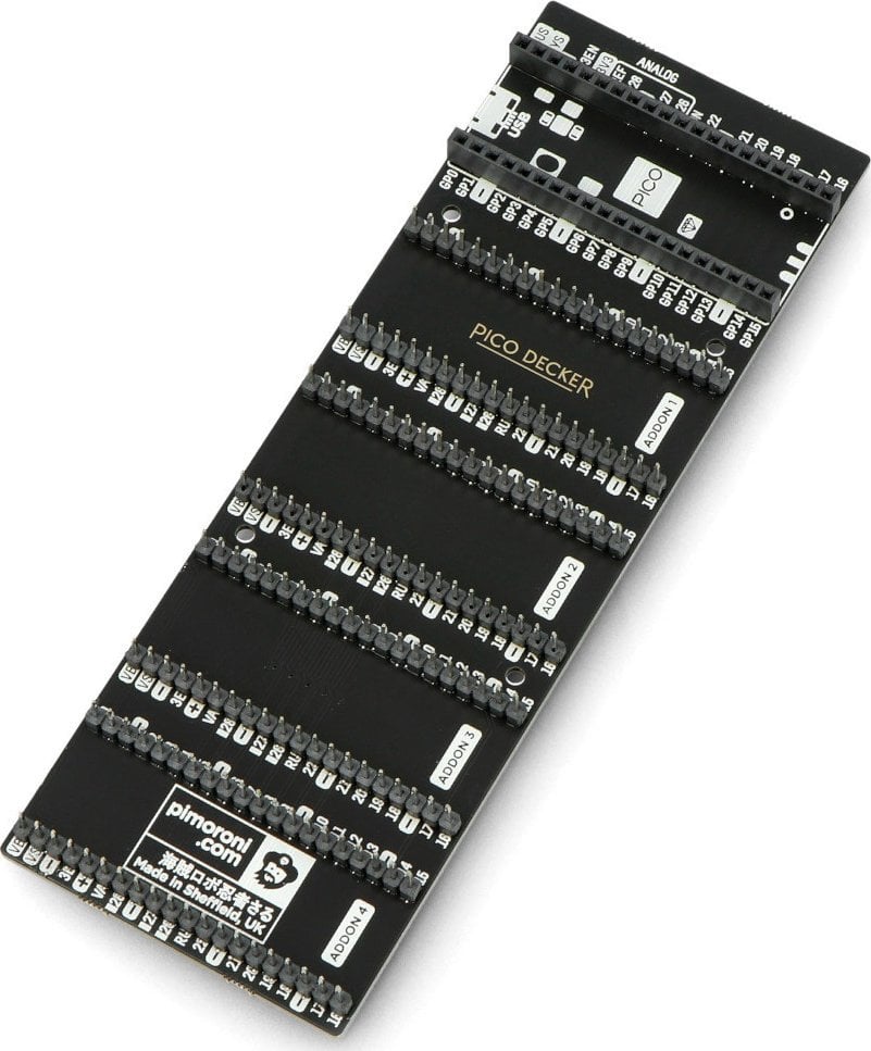 Zgjerues Pimoroni Pico Decker Quad Expander PIM555, për Raspberry Pi Pico, 4 porta HAT, i zi