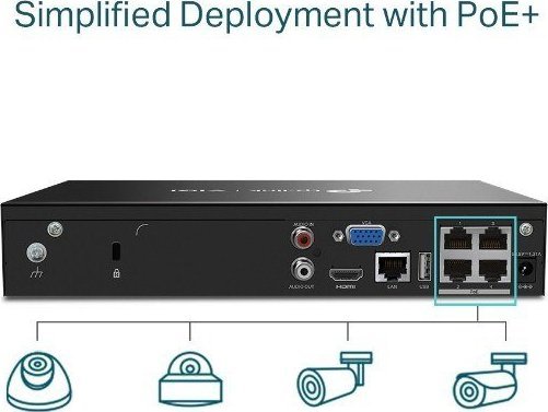 Video regjistrues rrjeti TP-Link VIGI NVR1004H-4P, 4 kanale, PoE+, 4K, i zi