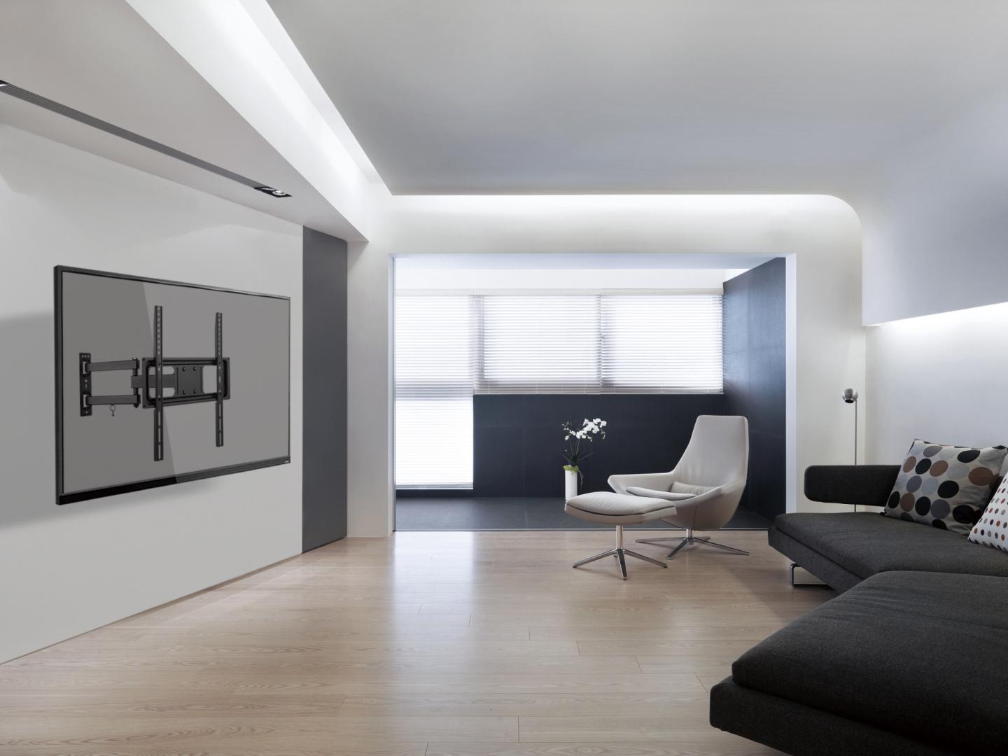 Mbajtëse murale TV Akai, 32"-55", VESA 75x75 deri 400x400, deri 35kg, e zezë