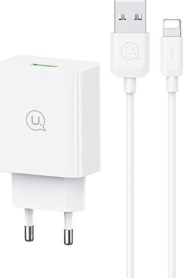 Karikues USB Usams SC Series CC083, 18W QC3.0, kabllo Lightning 1m, i bardhë