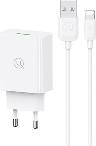 Karikues USB Usams SC Series CC083, 18W QC3.0, kabllo Lightning 1m, i bardhë
