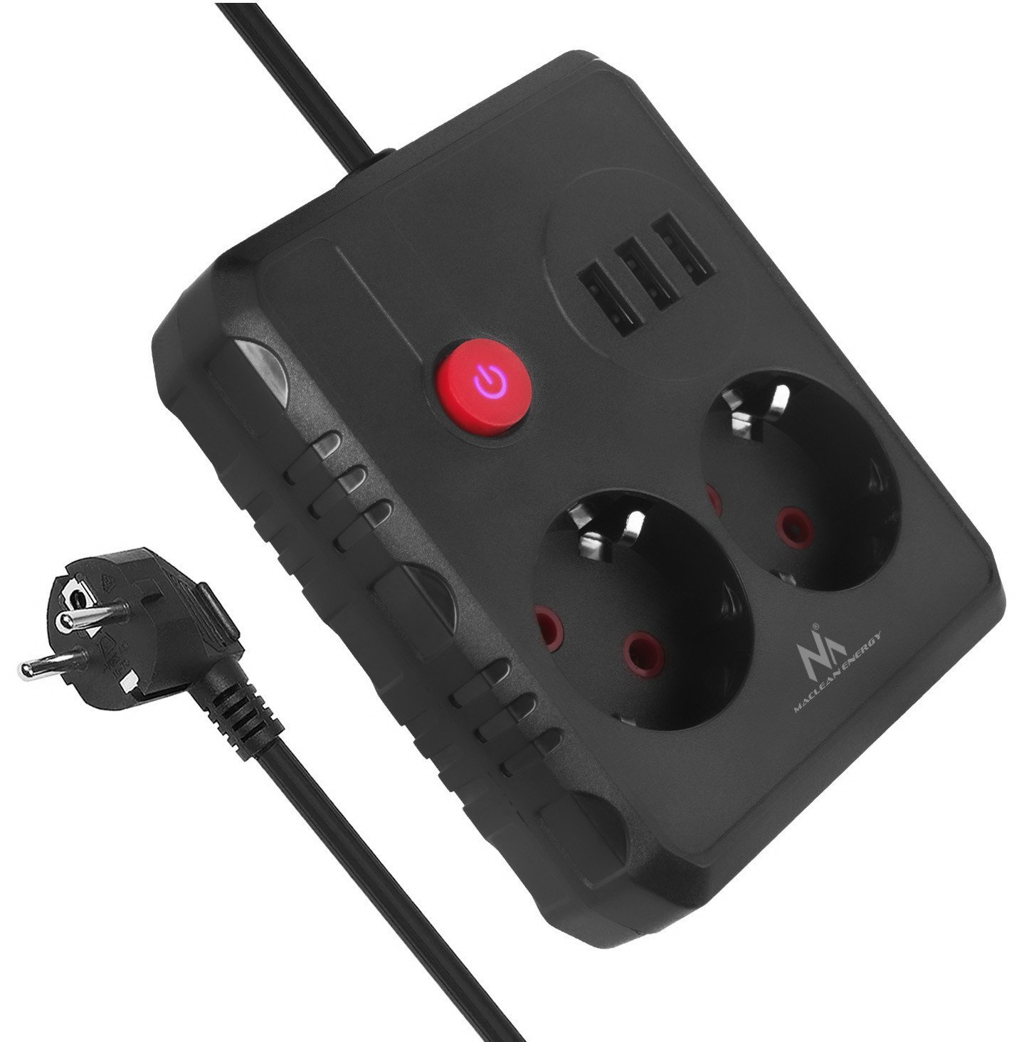 Продолжен приклучок Maclean MCE387 B, 2 излеза, 3x USB 2.1A, 1.5m, црн