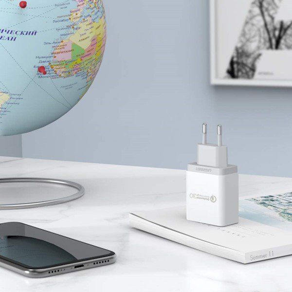 Полнач за ѕид Ugreen CD122, 18W Quick Charge 3.0, 1x USB A, бел