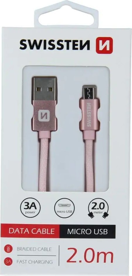 Kabllo USB Swissten Textile, USB në Micro USB, 2m, 3A