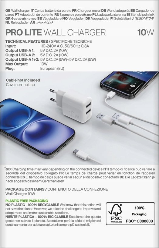 Karikues muri Puro PROLITE, 10W, 2x USB A, i bardhë