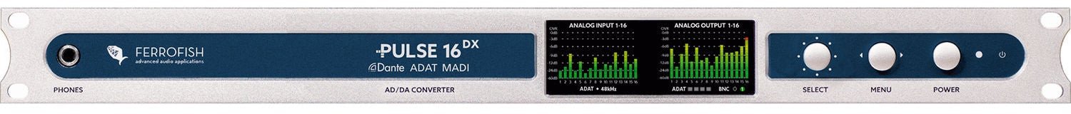 Konvertues audio AD/DA Ferrofish Pulse16 DX, 16 kanale, Dante MADI ADAT, i argjendtë
