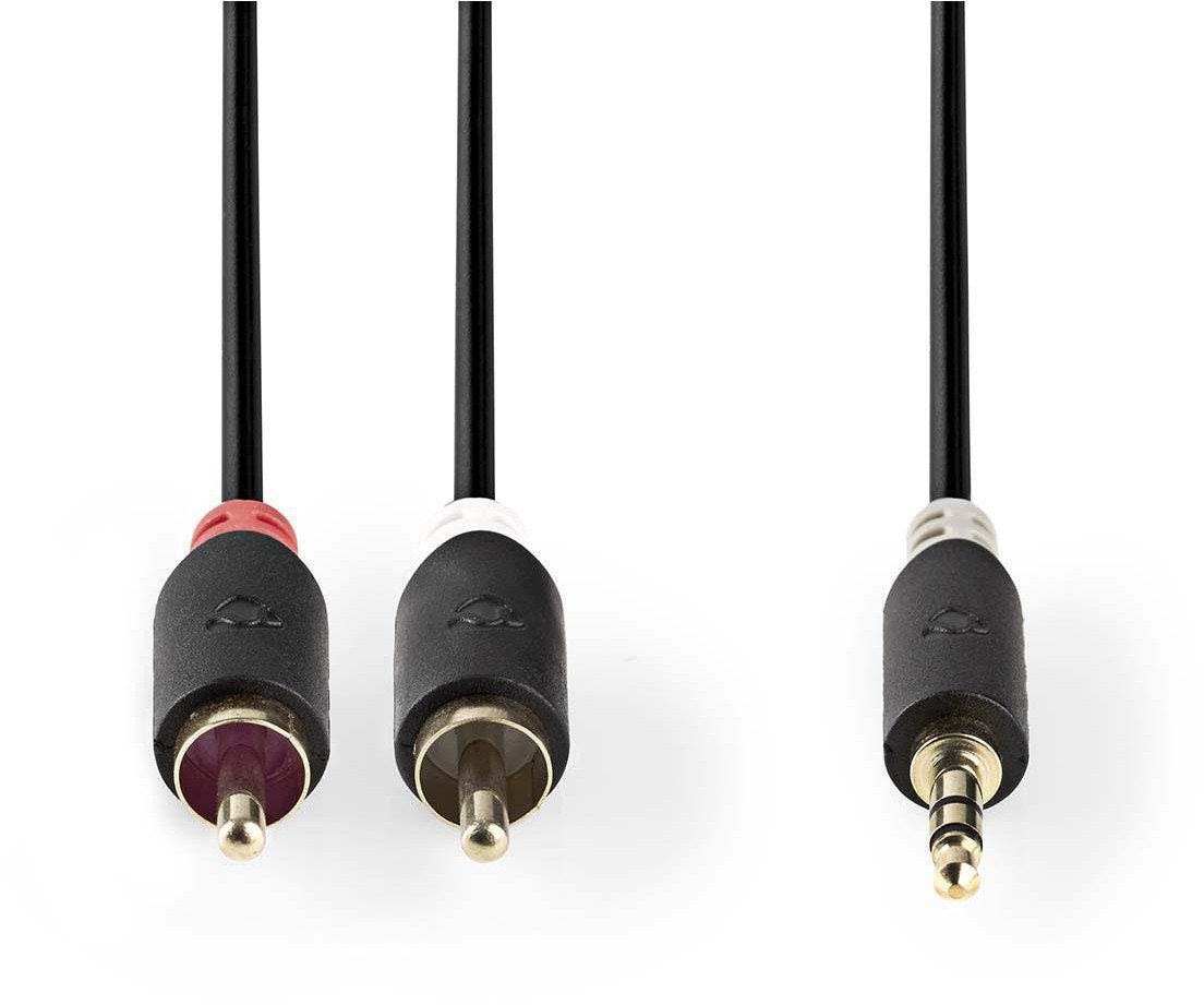 Kabllo audio Nedis Stereo, 3.5 mm mashkull në 2x RCA mashkull, 5 m, antracit