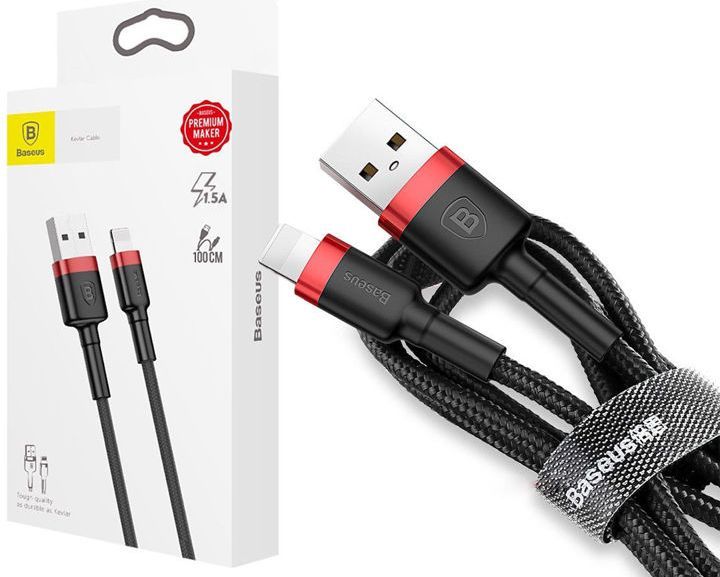 Kabllo Baseus USB Kevlar USB Lightning iPhone, 2.4A, 1m, e kuqe