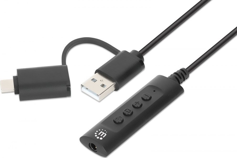 Kartë zëri e jashtme Manhattan 153560, USB A dhe USB C, 3.5mm, e zezë