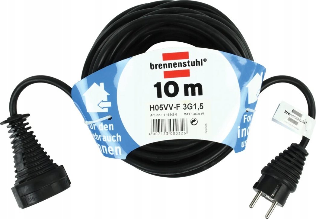 Zgjatës elektrik Brennenstuhl BN-EXT01, 10m, prizë gjermane, i zi