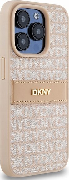 Маска за телефон DKNY PU Leather Repeat Pattern Tonal Stripe, за iPhone 15 Pro, розова