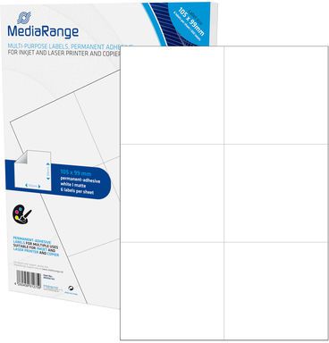 Etiketa vetëngjitëse MediaRange MRINK144, të bardha, ngjitje e përhershme, 300 copë