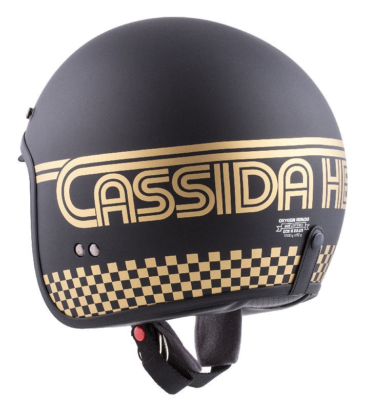 Helmetë moto CASSIDA Oxygen Rondo, polikarbonat, visor dielli, e zezë mat me të artë
