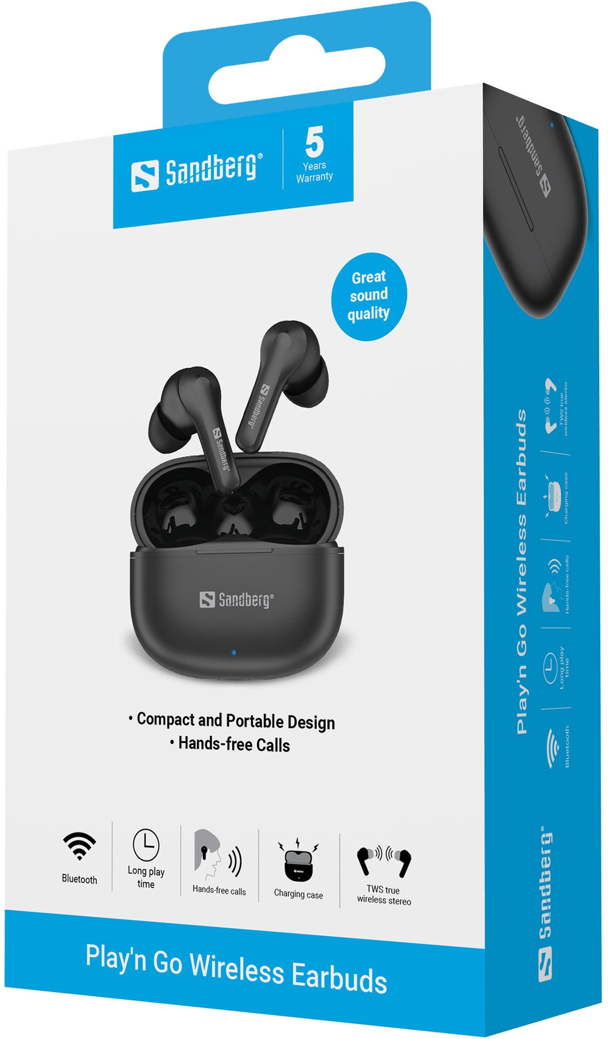 Kufje pa tela Sandberg Play'n Go, Bluetooth, me kuti karikimi, të zeza
