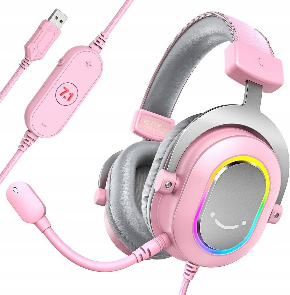 Kufje gaming Fifine H6P AmpliGame, 7.1, RGB, rozë