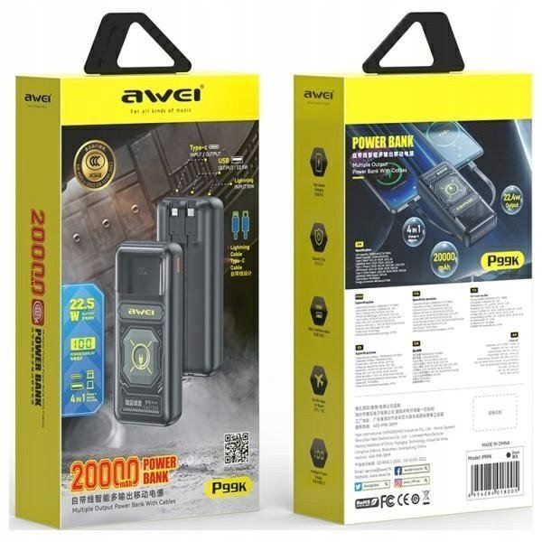Karikues portativ Awei P99K, 20000mAh, 22.5W, i zi
