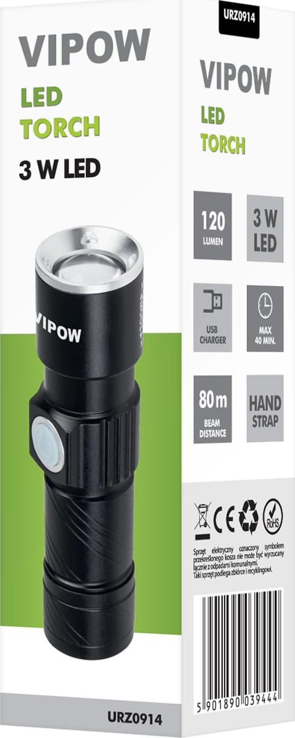 Dritë dore Rebel URZ0914, elektrik rikarikues, kompakt, e zezë