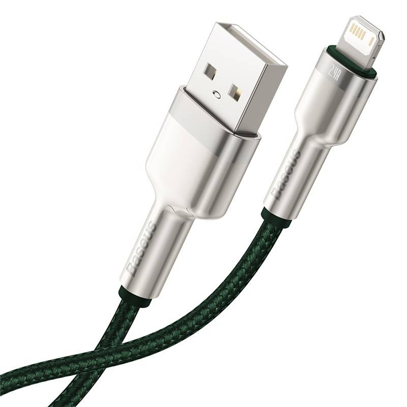 Kabllo karikimi Baseus CAFULE USB A në Lightning, 1 m, 2.4A, jeshile