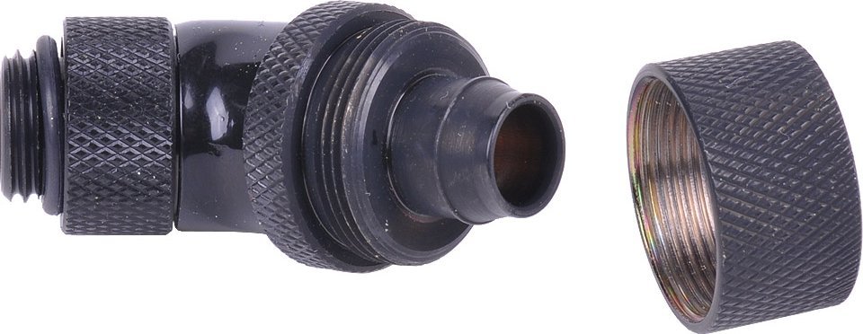 Lidhës 45° për ftohje uji Alphacool, G1/4 mashkull, për tuba 16/10 mm, i zi