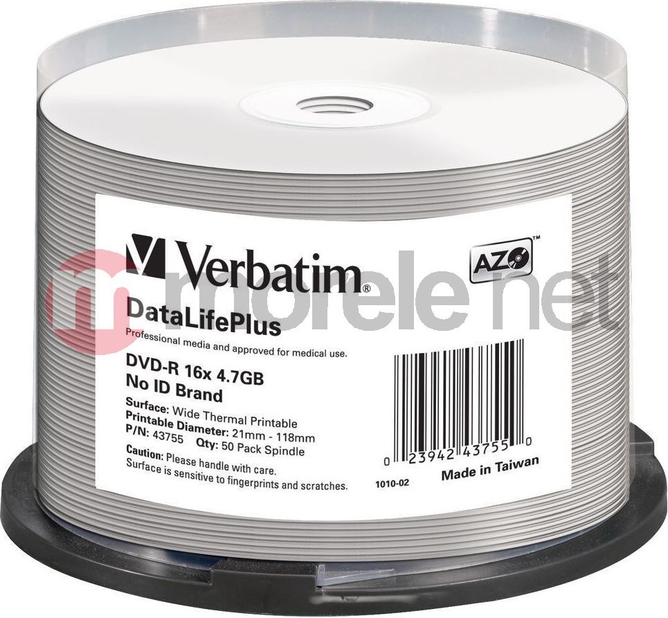 Disk DVD R Verbatim, 4.7GB, 16x, paketim 50 copë