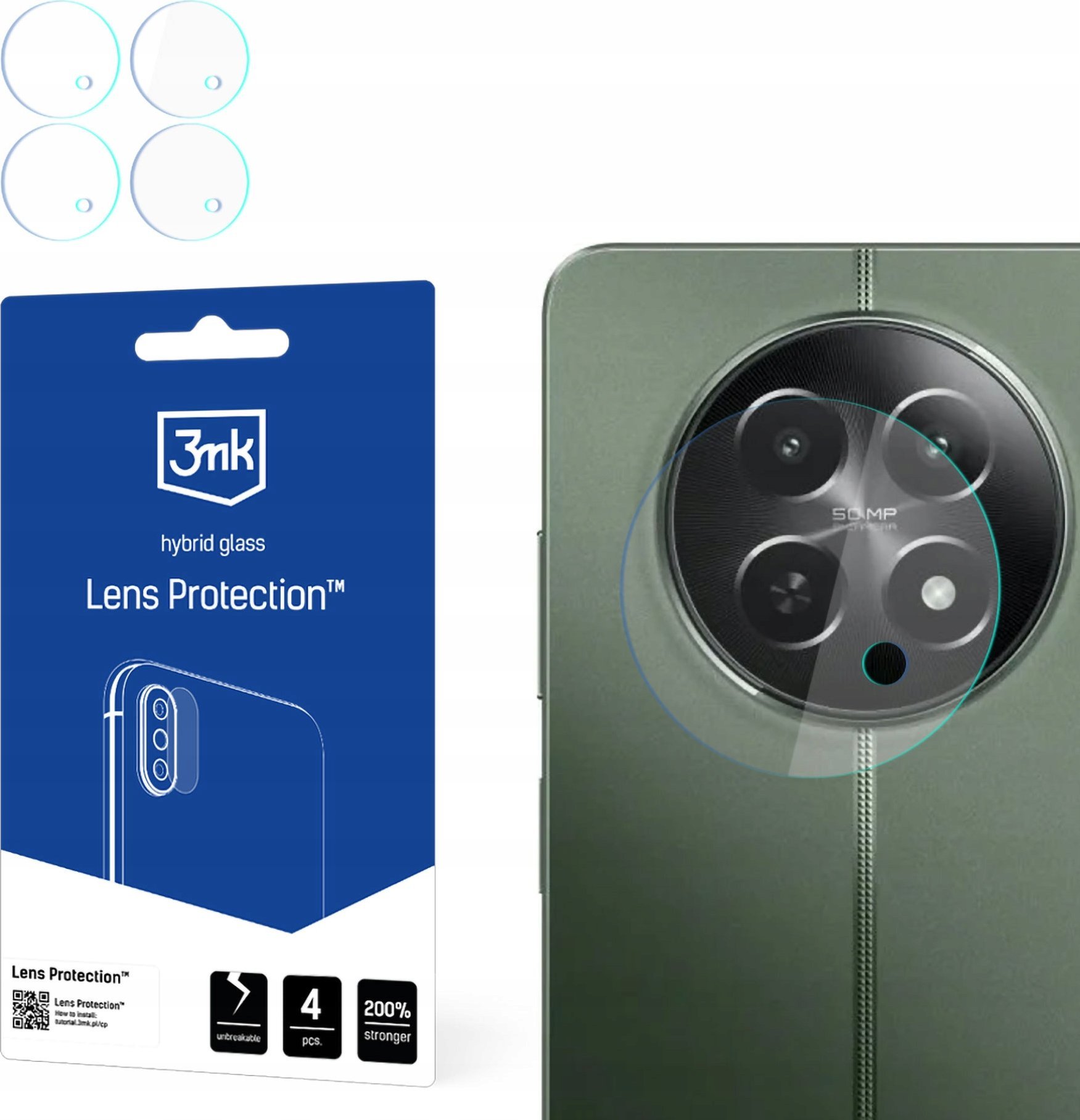 Mbrojtës kamere 3MK Lens Protect për Realme 12x 5G, set 4 copë, transparent