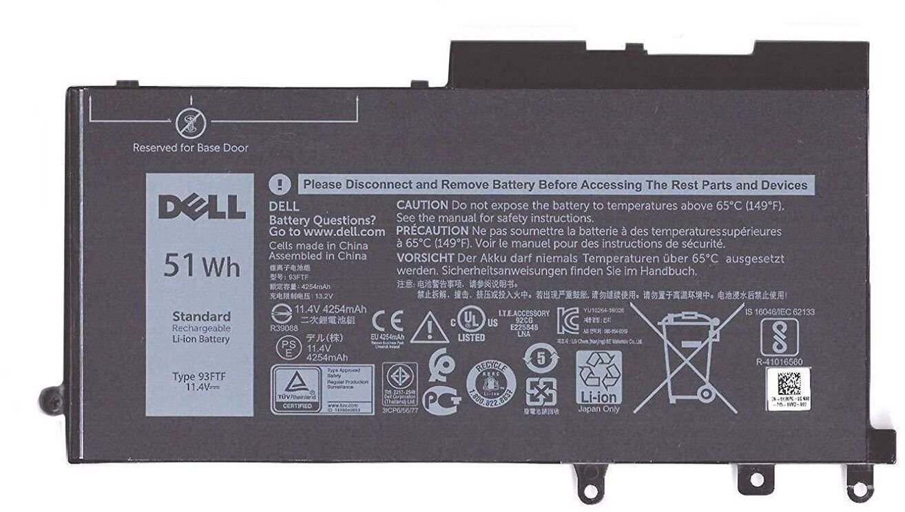 Bateri laptopi Dell Type 93TFF, 51Wh, 3 Cell, e zezë
