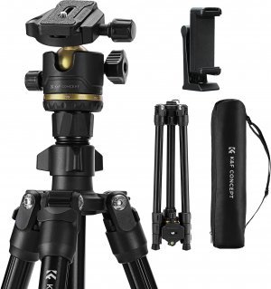 Tripod fotografik K&amp;F Concept K234A3, me kokë sferike BH-36, me mbajtëse smartphone, alumin