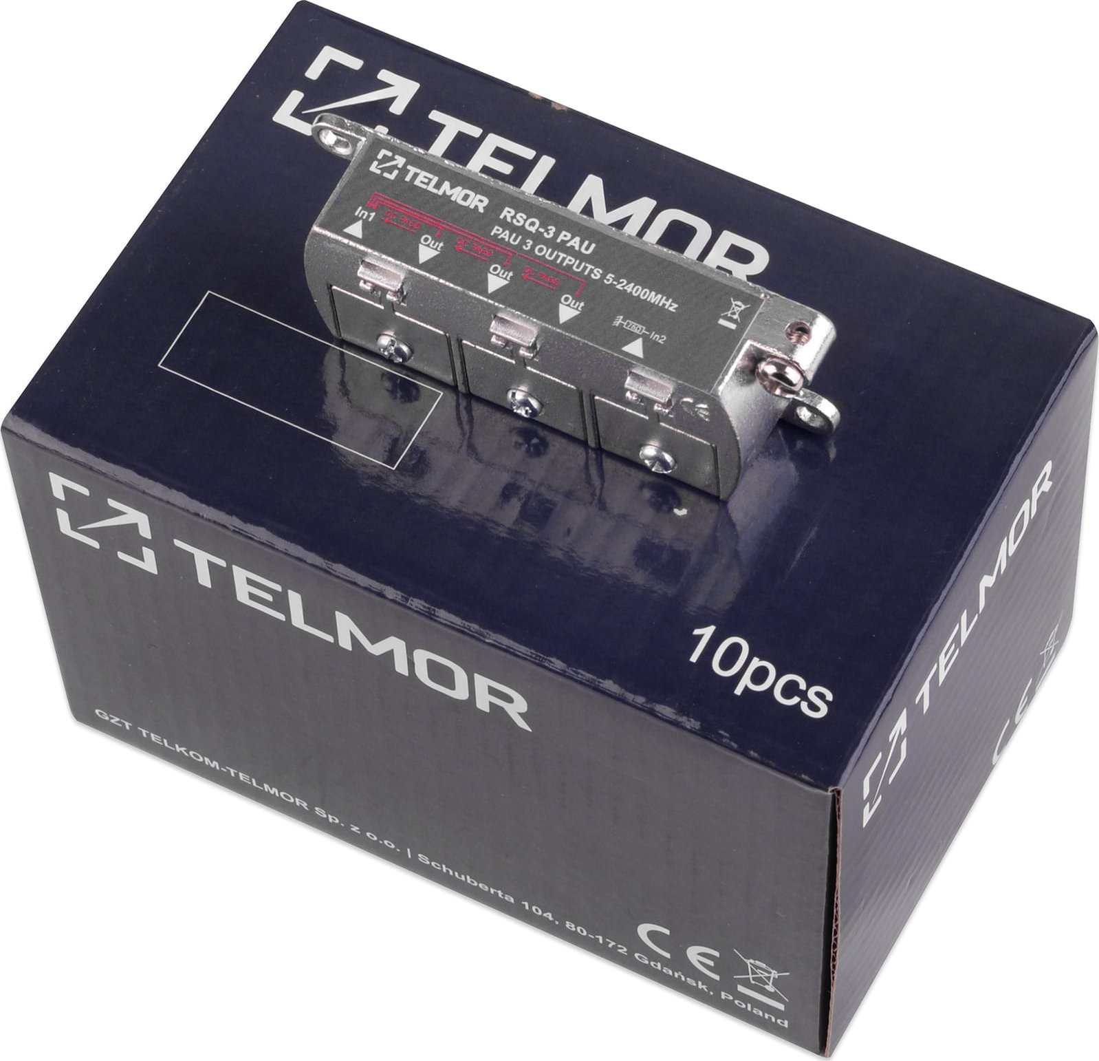 Shpërndarës antene Telmor RSQ-3 PAU, 3 dalje, deri 2400 MHz, metalik