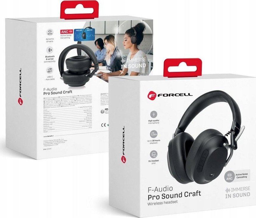 Kufje wireless Forcell F-Audio Wireless Overhead Anc Pro Sound Craft, me ANC, të zeza