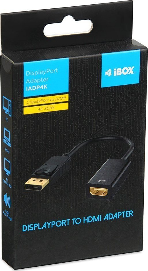 Adaptor video iBOX iadp4k, DisplayPort në HDMI, 4K, i zi