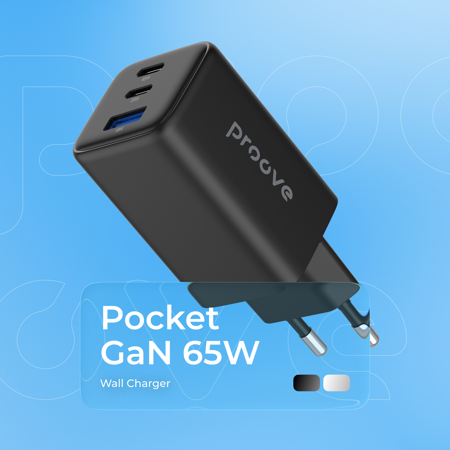 Karikues muri Proove Pocket, 65W, me 2×Type-C dhe USB, i bardhë