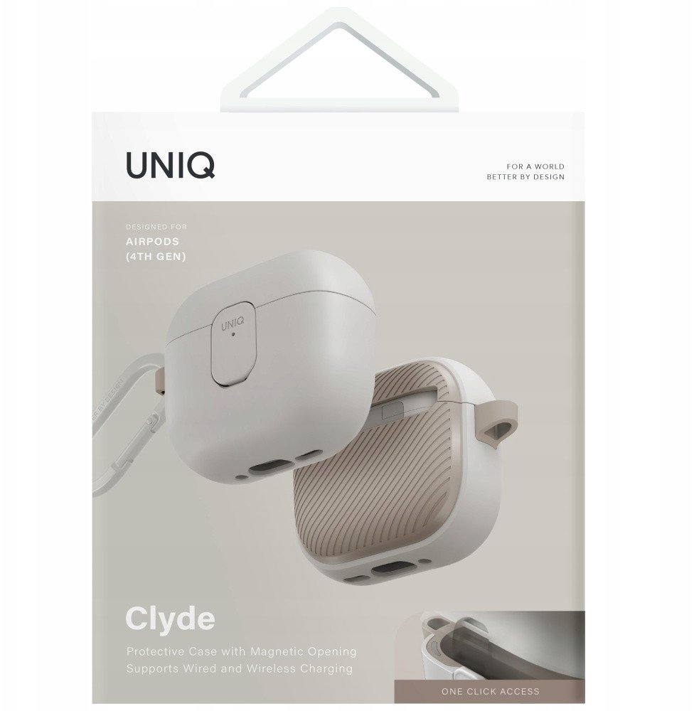 Këllëf Uniq Clyde për AirPods 4, mbrojtës karikuesi, bezhë